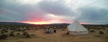Yurt at Dusk with Snowy San Gorgonio / Big Bear in the Background